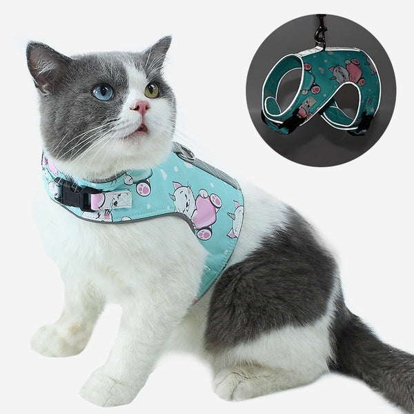 Reflective Polyester Designer Cat Harness with Chest Strap